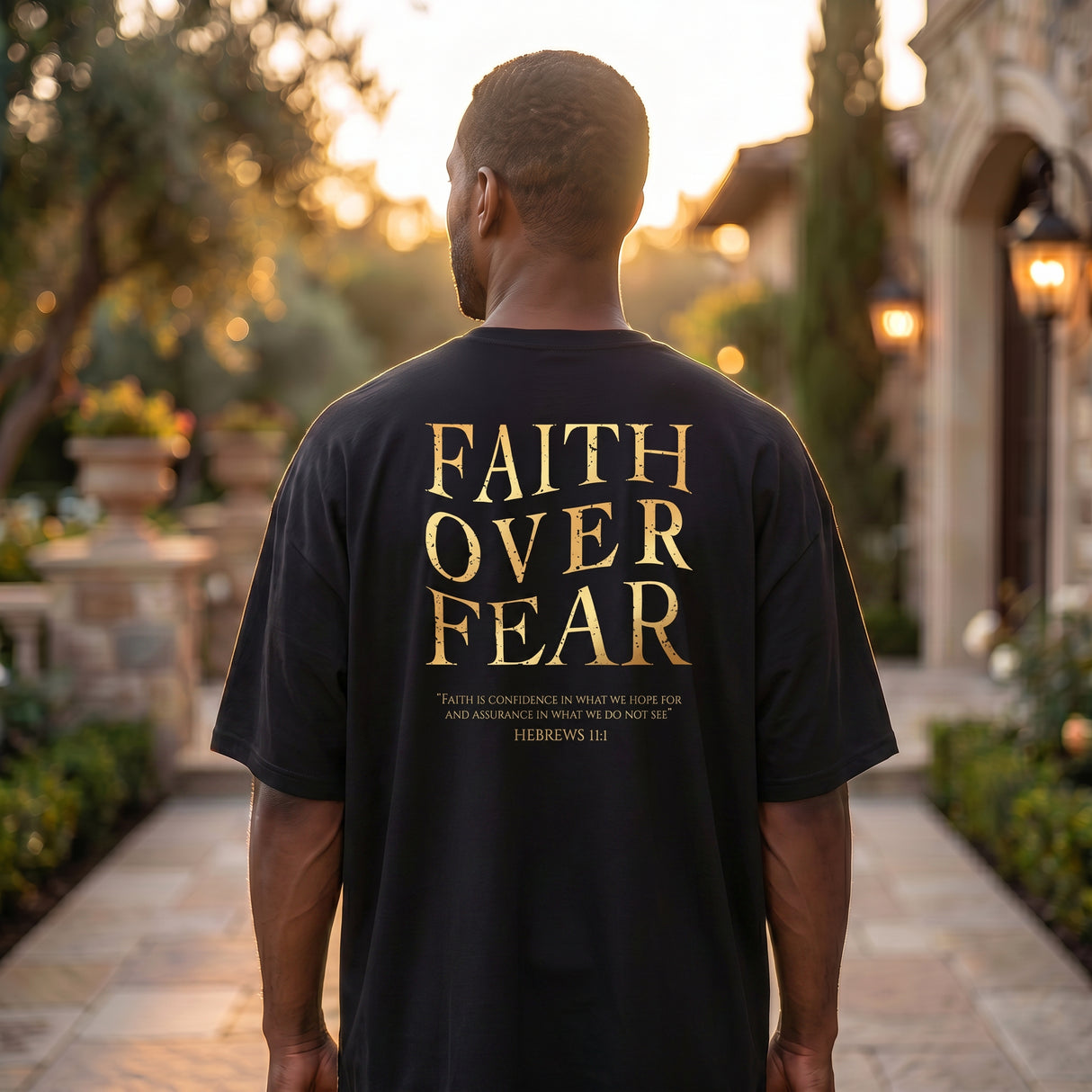 Faith over Fear Black and Gold Short Sleeve T-Shirt