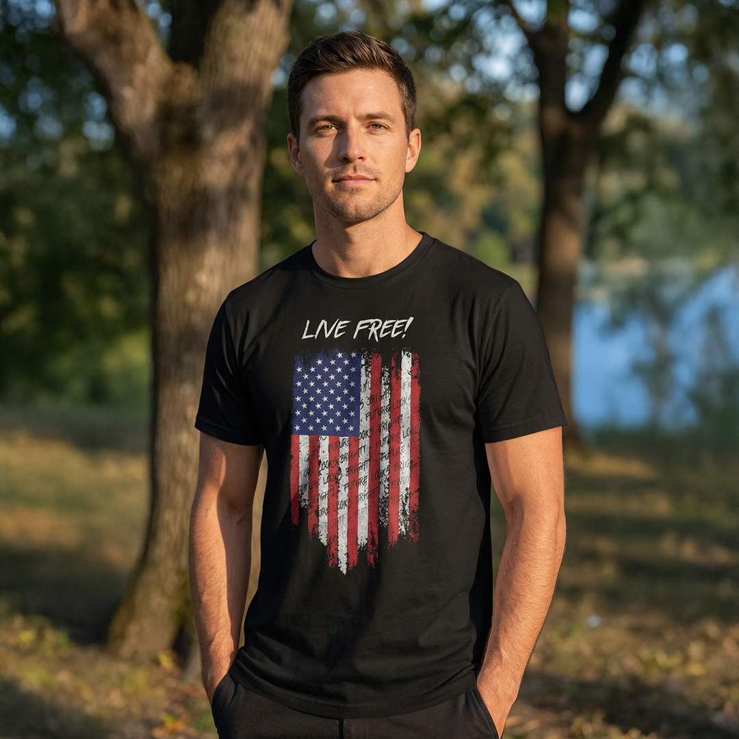 Live Free USA Flag Black Short Sleeve T-Shirt