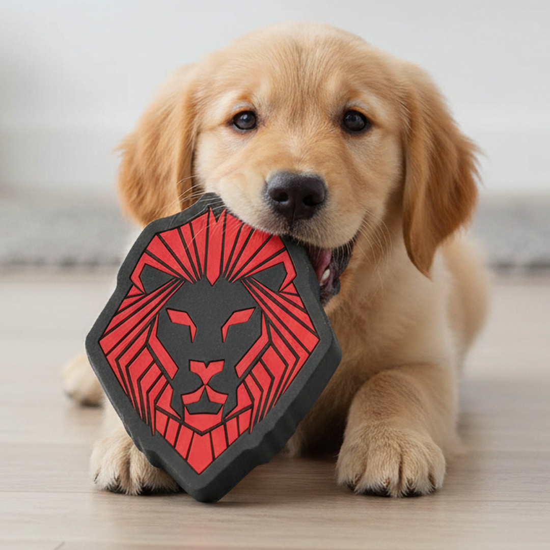 Valuetainment Black and Red Lion Shield Dog Chew Toy