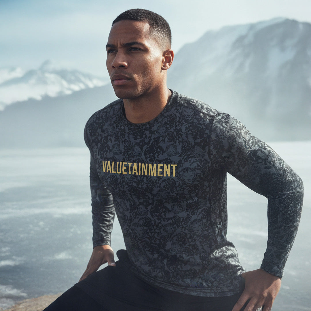 Lion Shield Charcoal Grey Performance Long Sleeve T-Shirt