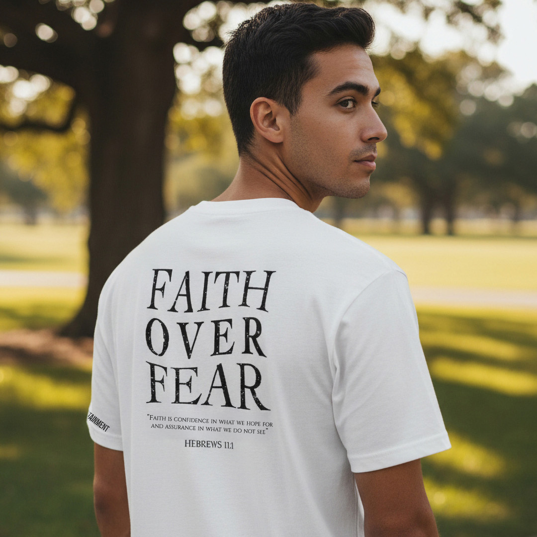 Men's Faith Over Fear VT White and Black Short Sleeve T-Shirt