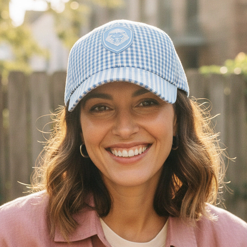 VT Shield Future Looks Bright Sky Blue Gingham Check Snapback Hat