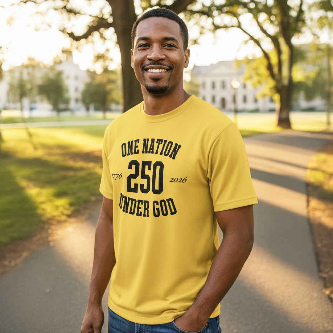 One Nation Under God Gold and White 250 Short Sleeve T-Shirt