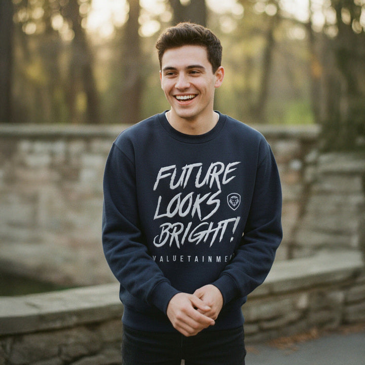 Future Looks Bright fully embroidered Navy & Silver Print Performance Crewneck Sweatshirt