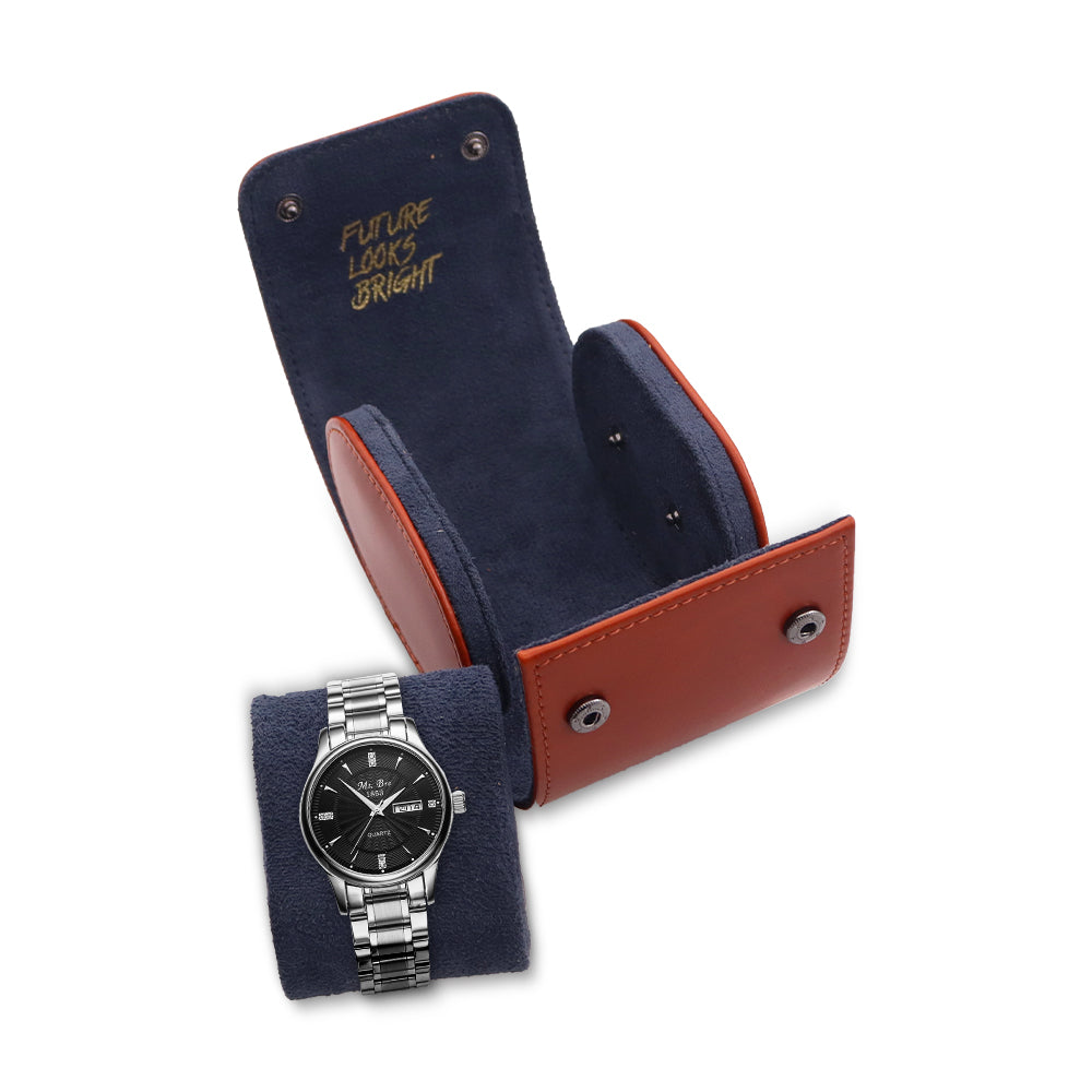 Future Looks Bright Cognac Embossed Leather Single Watch Carrier