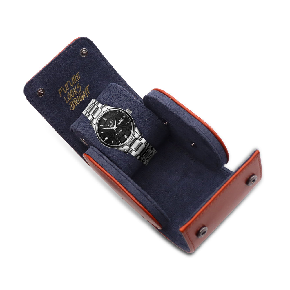 Future Looks Bright Cognac Embossed Leather Single Watch Carrier