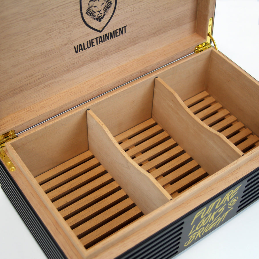 Future Looks Bright Black and Gold Premium Cigar Humidor
