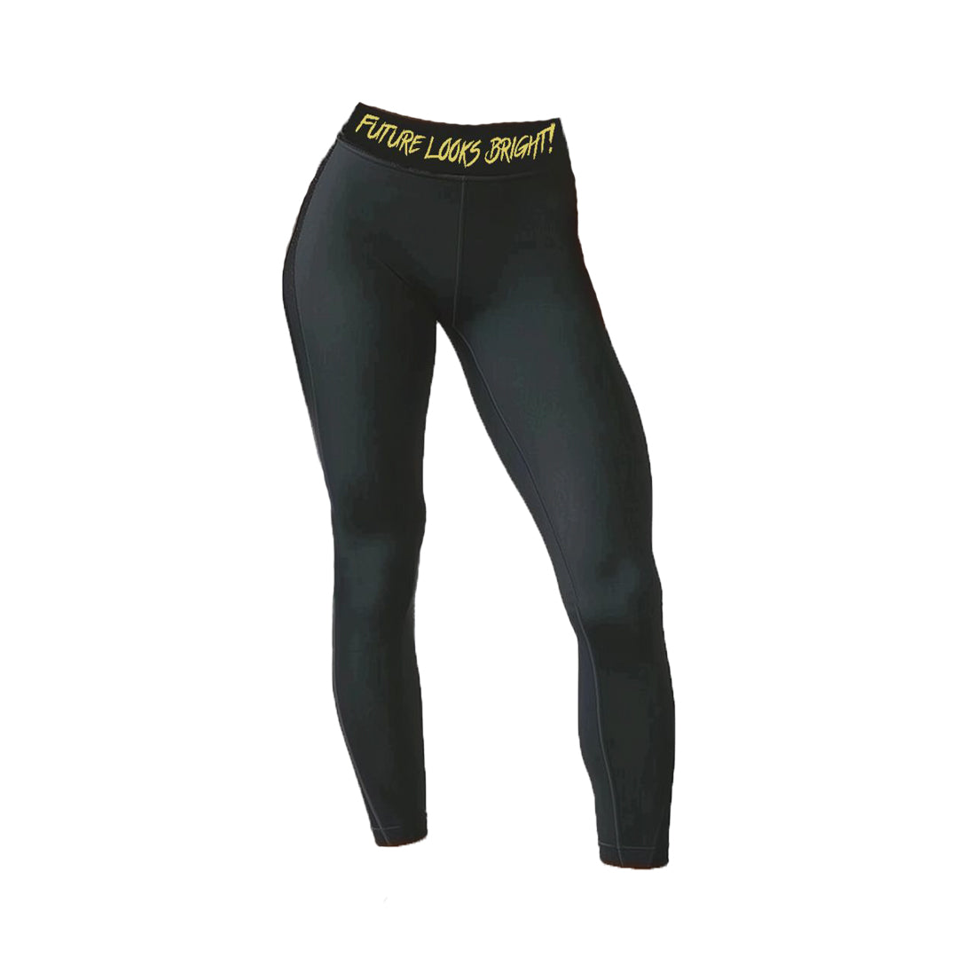 Women's Future Looks Bright Black and Gold High-Performance Leggings