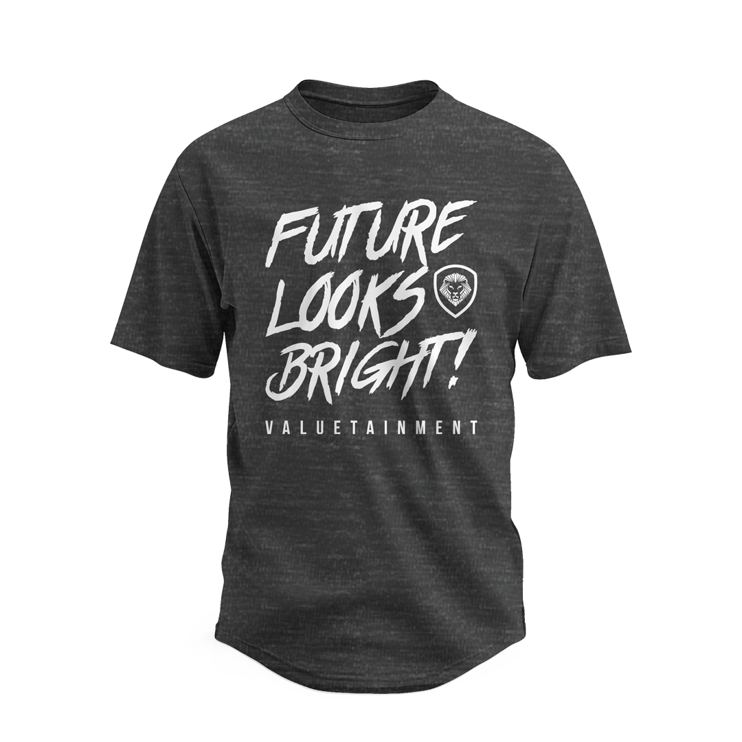 Future Looks Bright Premium Curved Hem Charcoal and White Short Sleeve T-Shirt