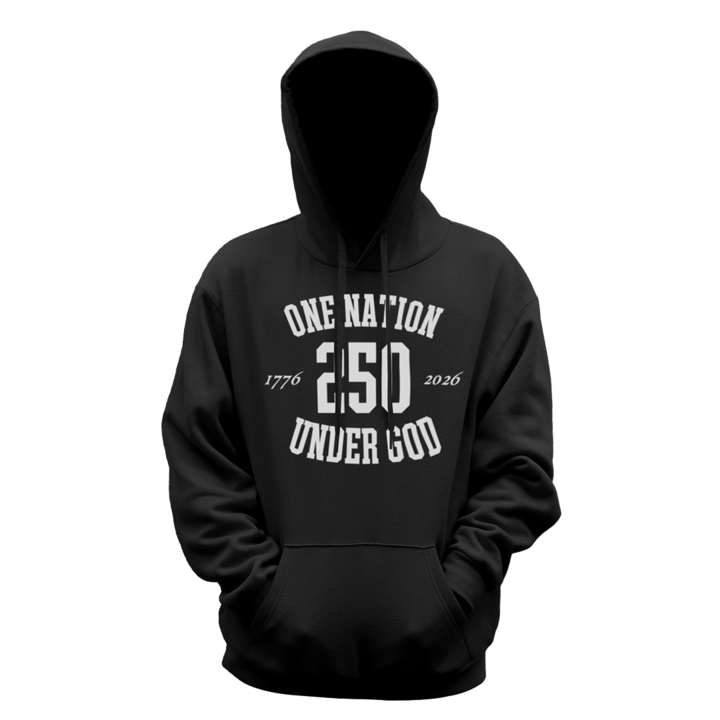 One Nation Under God 250 Black and White Hoodie