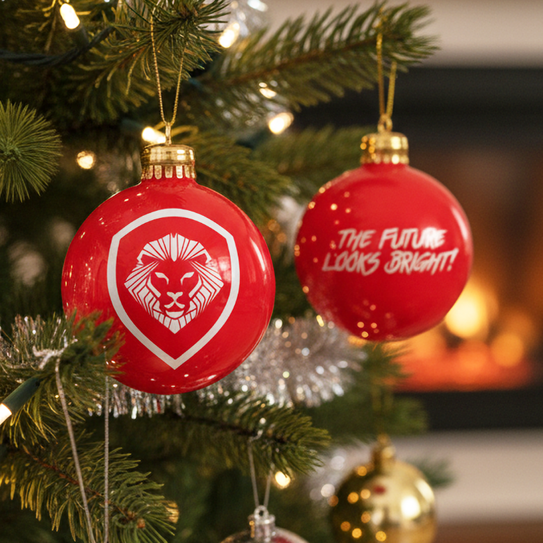 Valuetainment Red and White Lion Shield Christmas Ornament