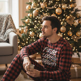 Future Looks Bright Christmas Lights Red and Black Plaid Pajama Set - Unisex