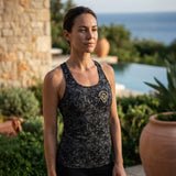 Women's Lion Shield Charcoal Grey Pattern Print Performance Midi Tank