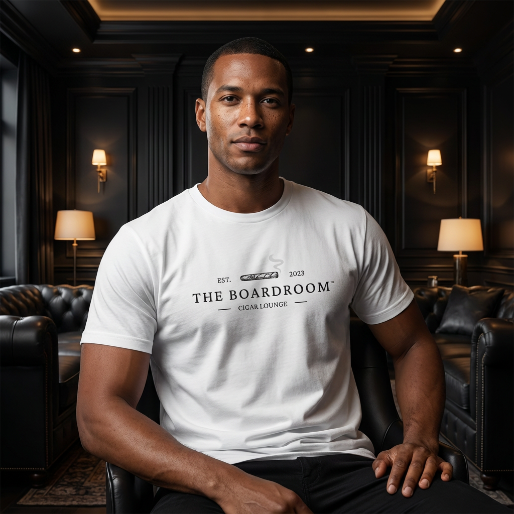 The Board Room Cigar Lounge TM White Short Sleeve T-Shirt