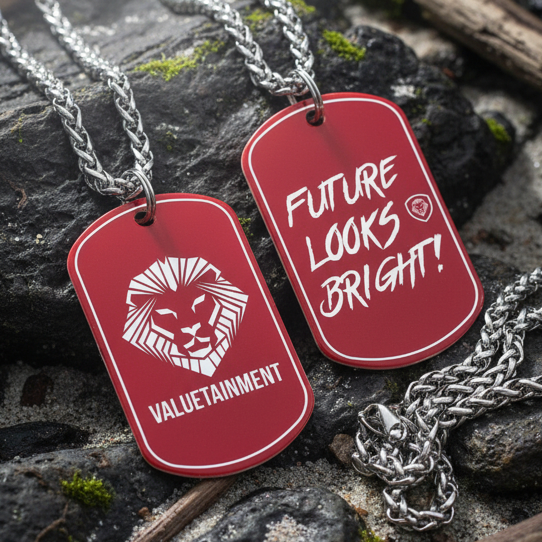 Future Looks Bright! 25" Stainless Steel Dog Tag Necklace