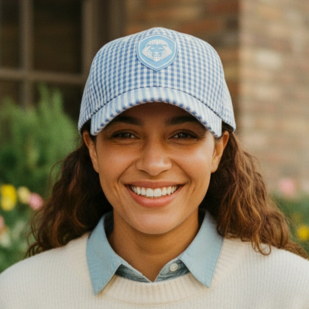 VT Shield Future Looks Bright Sky Blue Gingham Check Snapback Hat