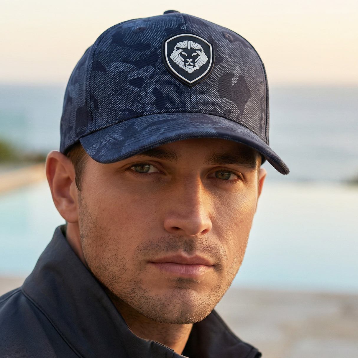 VT Shield Logo Future Looks Bright Blue Camo Textured Snapback Hat