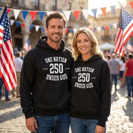One Nation Under God 250 Black and White Hoodie