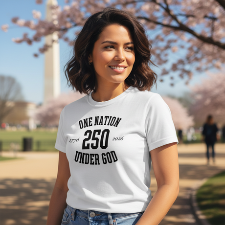 Women's One Nation Under God 250 White Short Sleeve T-Shirt