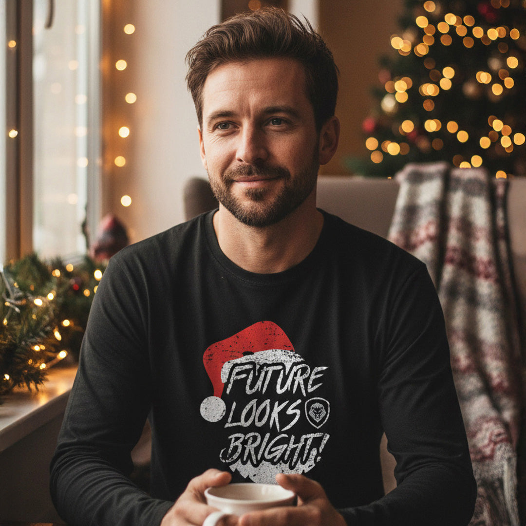 Future Looks Bright Merry Christmas Santa Hat Black Long Sleeve Shirt