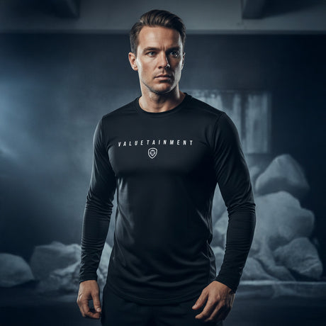 Valuetainment Premium Black Curved Hem Long Sleeve T-Shirt