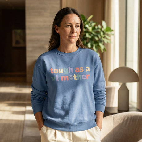 Women's Future Looks Bright Periwinkle Tough as a VT Mother Sweatshirt