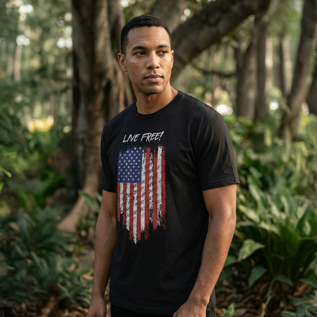 Live Free USA Flag Black Short Sleeve T-Shirt
