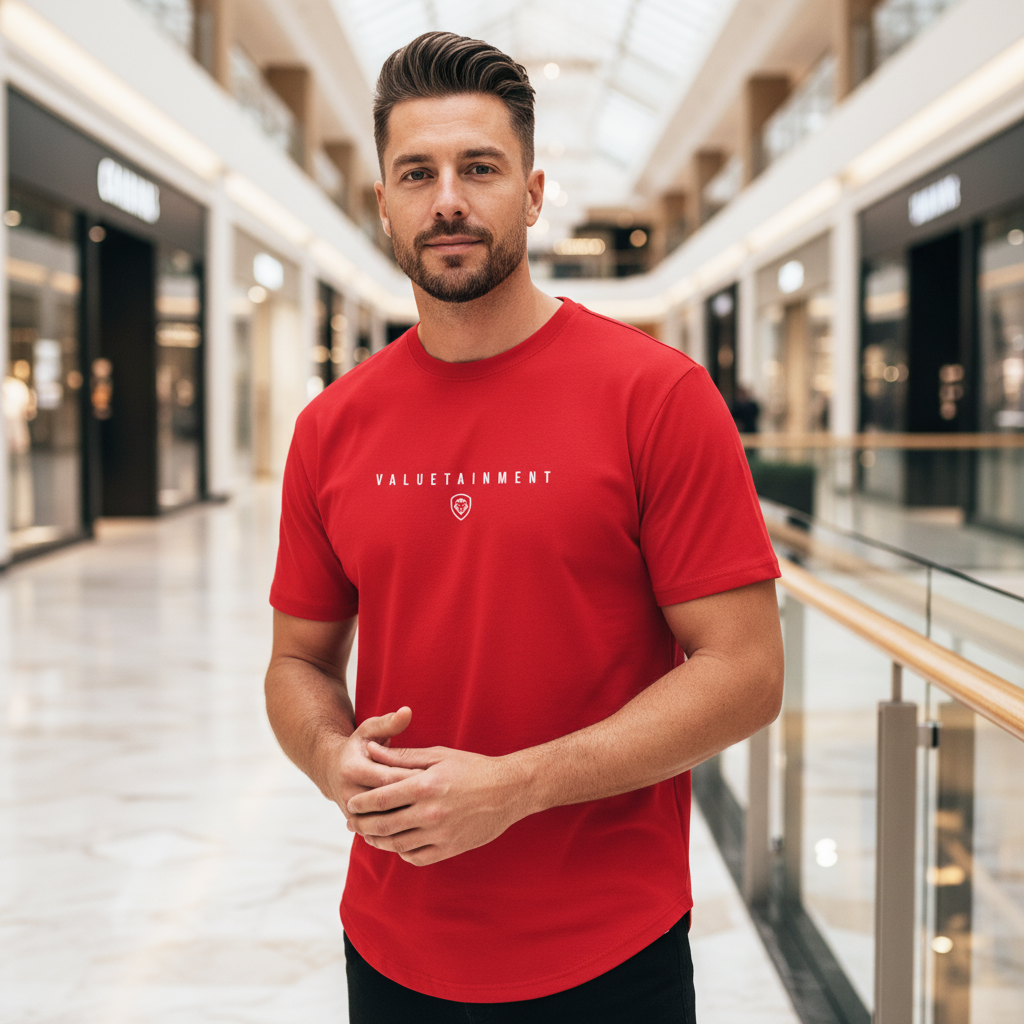 Valuetainment Premium Curved Hem Red Short Sleeve T-Shirt