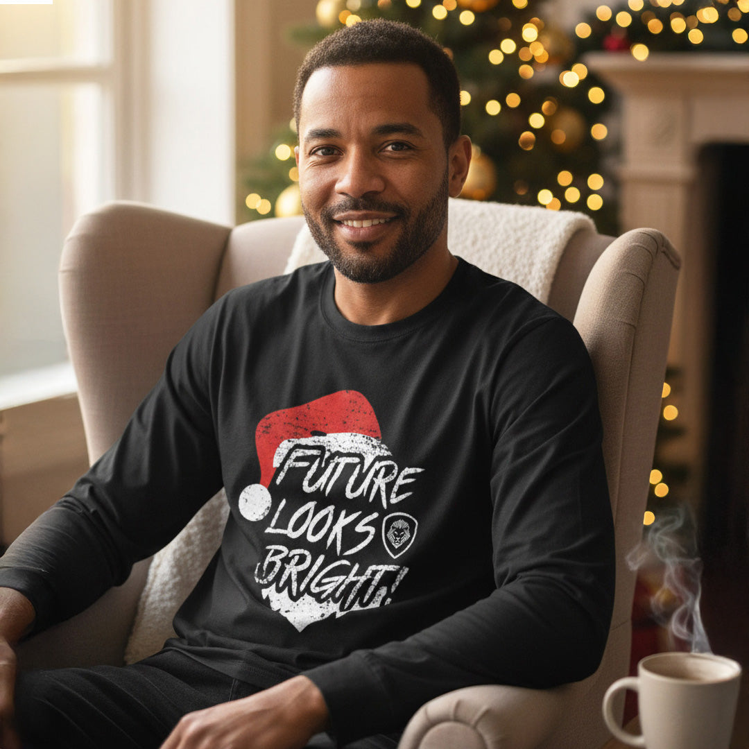 Future Looks Bright Merry Christmas Santa Hat Black Long Sleeve Shirt
