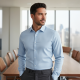 Valuetainment Men's Sky Blue Tencel Long Sleeve Button Down Shirt (Classic Fit)