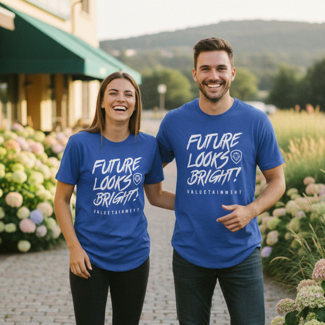 Future Looks Bright Premium Curved Hem Royal Blue and White Short Sleeve T-Shirt