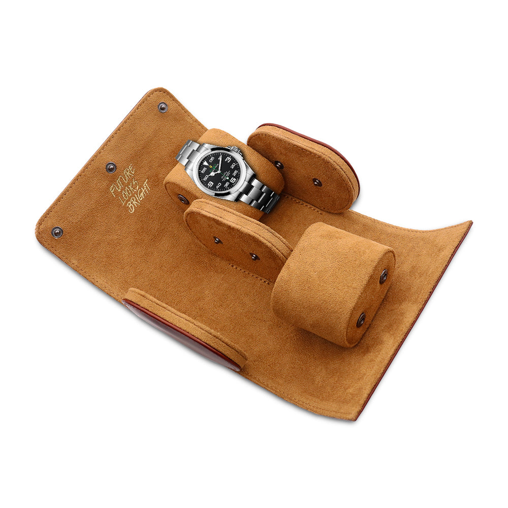 Future Looks Bright Vintage Brown Embossed Leather Double Watch Carrier