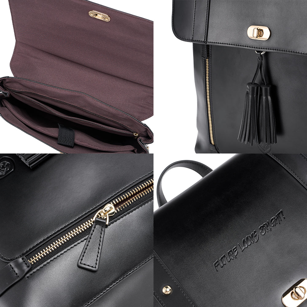 Women's Future Looks Bright Black Leather Premium Backpack