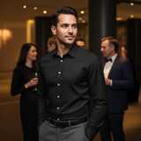 Valuetainment Men's Black Tencel Long Sleeve Button Down Shirt (Classic Fit)