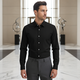Valuetainment Men's Black Tencel Long Sleeve Button Down Shirt (Classic Fit)