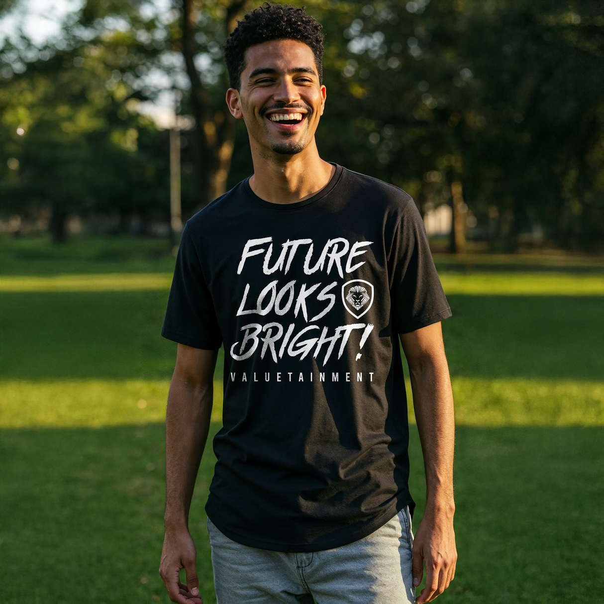 Future Looks Bright Premium Curved Hem Black and White Short Sleeve T-Shirt