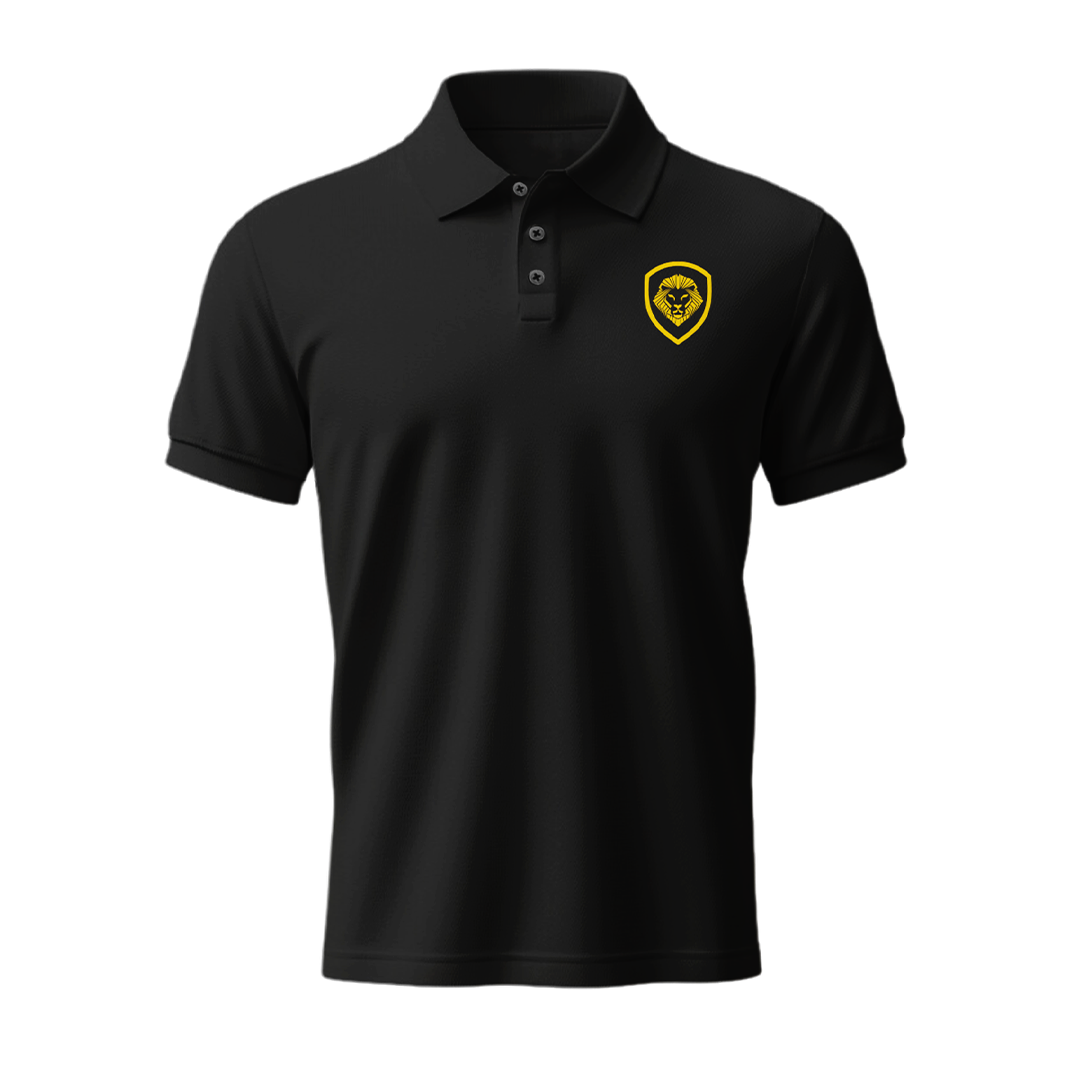 Lion Shield Black & Gold Short Solid Sleeve Polo (Classic Fit