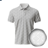 Lion Shield White & Grey Pattern Print Short Sleeve Polo (Classic Fit)