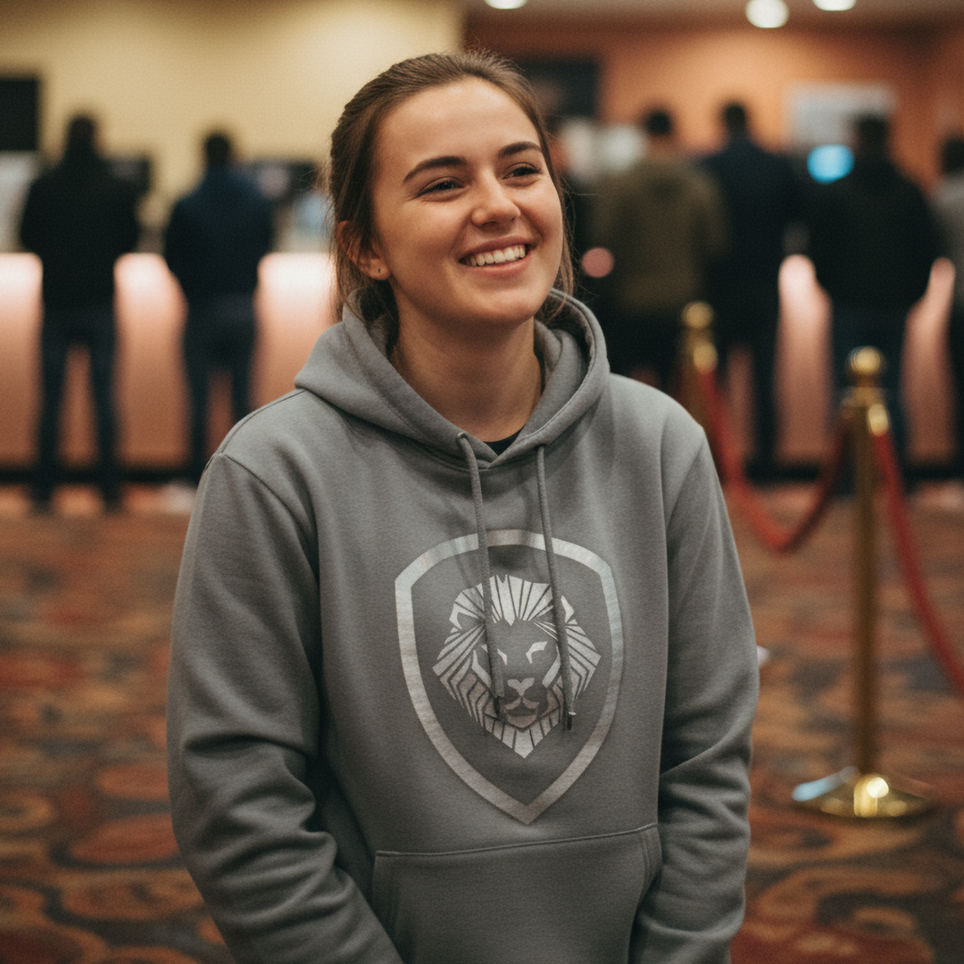Valuetainment Lion Shield Grey Pullover Performance Hoodie