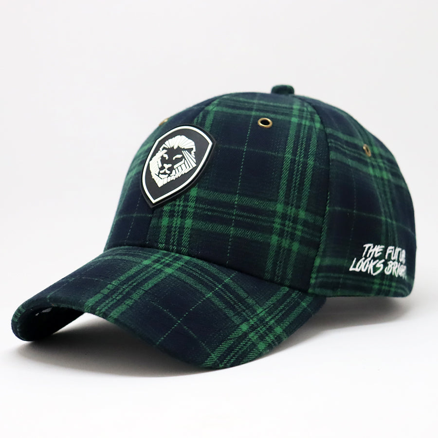 VT Shield logo Green Tartan Plaid Future Looks Bright Strapback Hat