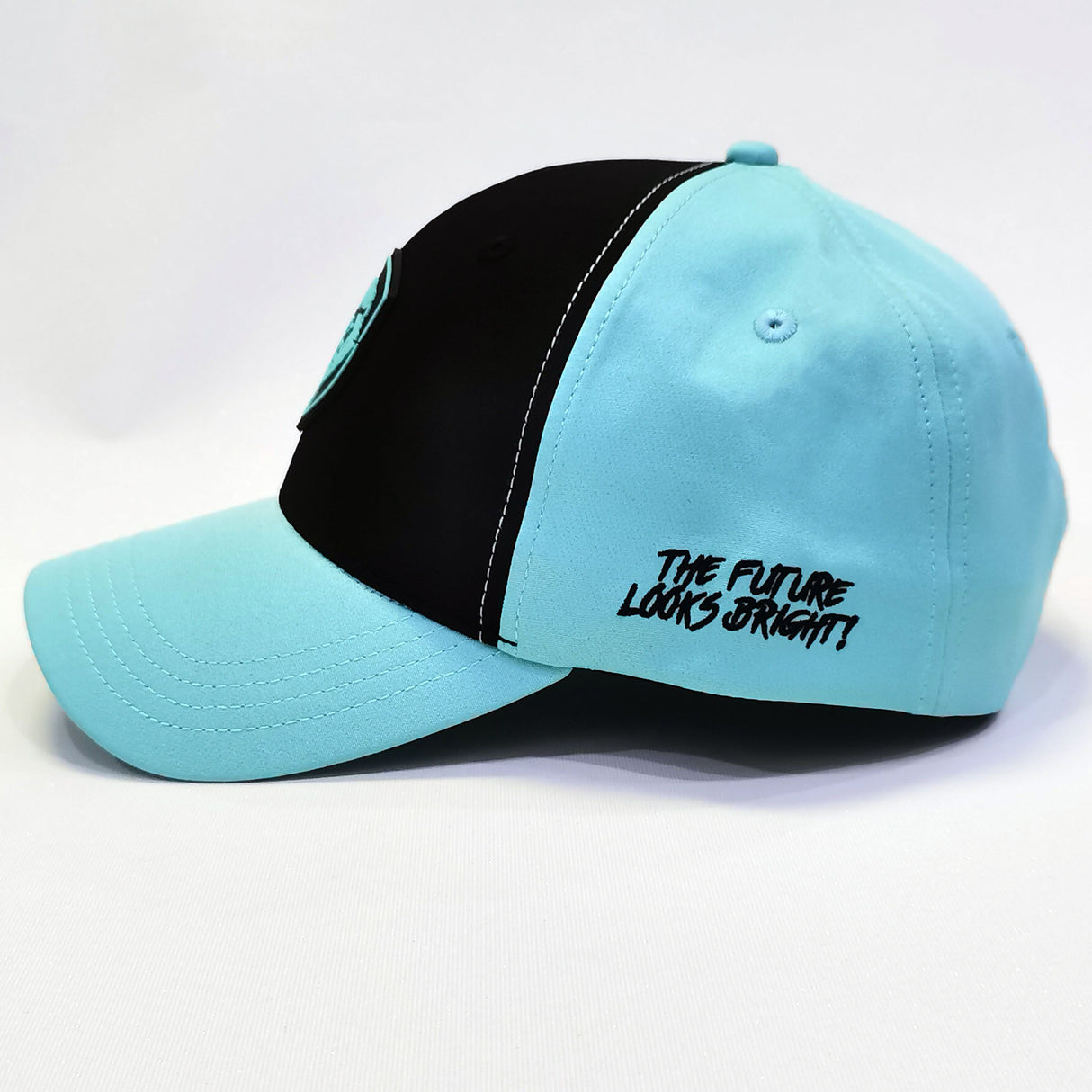 VT Shield Logo Future Looks Bright front panel Black & Sky Blue Snapback Hat