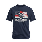 Future Looks Bright Navy Valuetainment Lion Shield Flag Short Sleeve T-Shirt