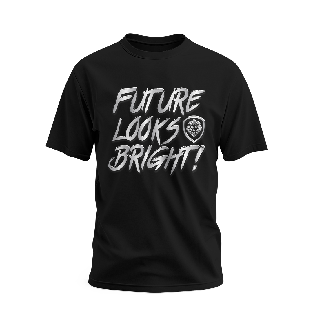 Future Looks Bright Black & Silver Raised Embossed Print Performance Short Sleeve T-Shirt