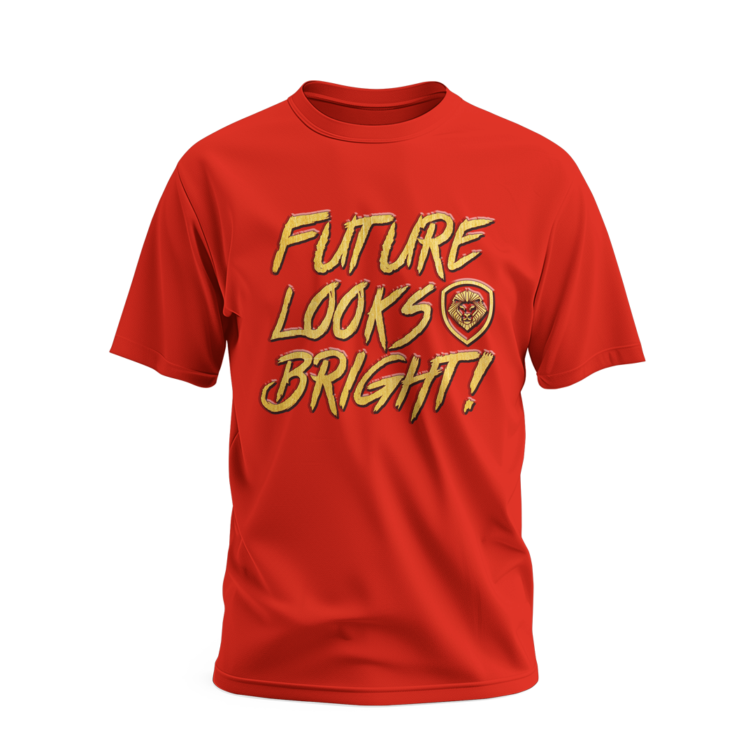 Future Looks Bright  Red & Gold Raised Embossed Print Performance Short Sleeve T-Shirt