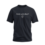 Future Looks Bright fully embroidered Navy & Silver Print Performance Short Sleeve T-Shirt