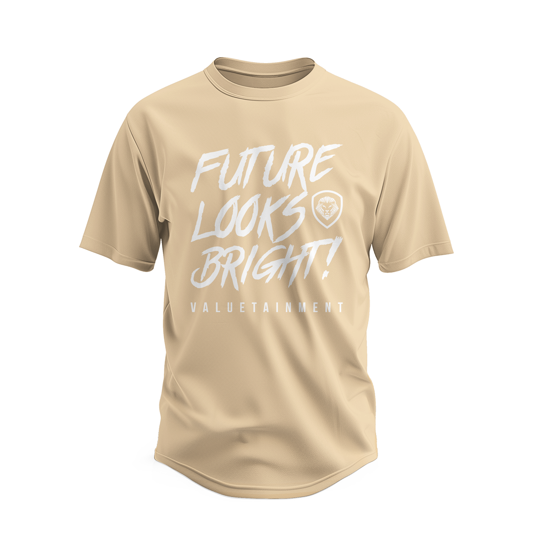 Future Looks Bright Premium Curved Hem Ivory and White Short Sleeve T-Shirt