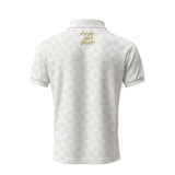 Future Looks Bright Royal Crest Allover Print Ivory and Gold Polo