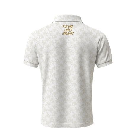 Future Looks Bright Royal Crest Allover Print Ivory and Gold Polo