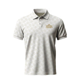 Future Looks Bright Royal Crest Allover Print Ivory and Gold Polo