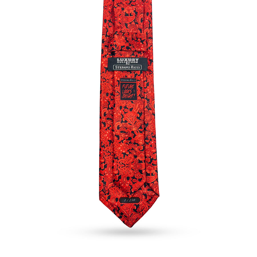 **Limited Edition** Valuetainment Stefano Ricci Red & Black Center Lion Shield Paisley Pattern Luxury Tie **Limited Edition** 1 of 100
